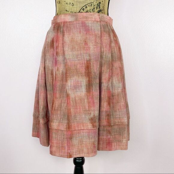 AK Anne Klein Petite Plaid Linen Blend Pleated A-line Skirt Pink Brown 2P - Picture 1 of 11